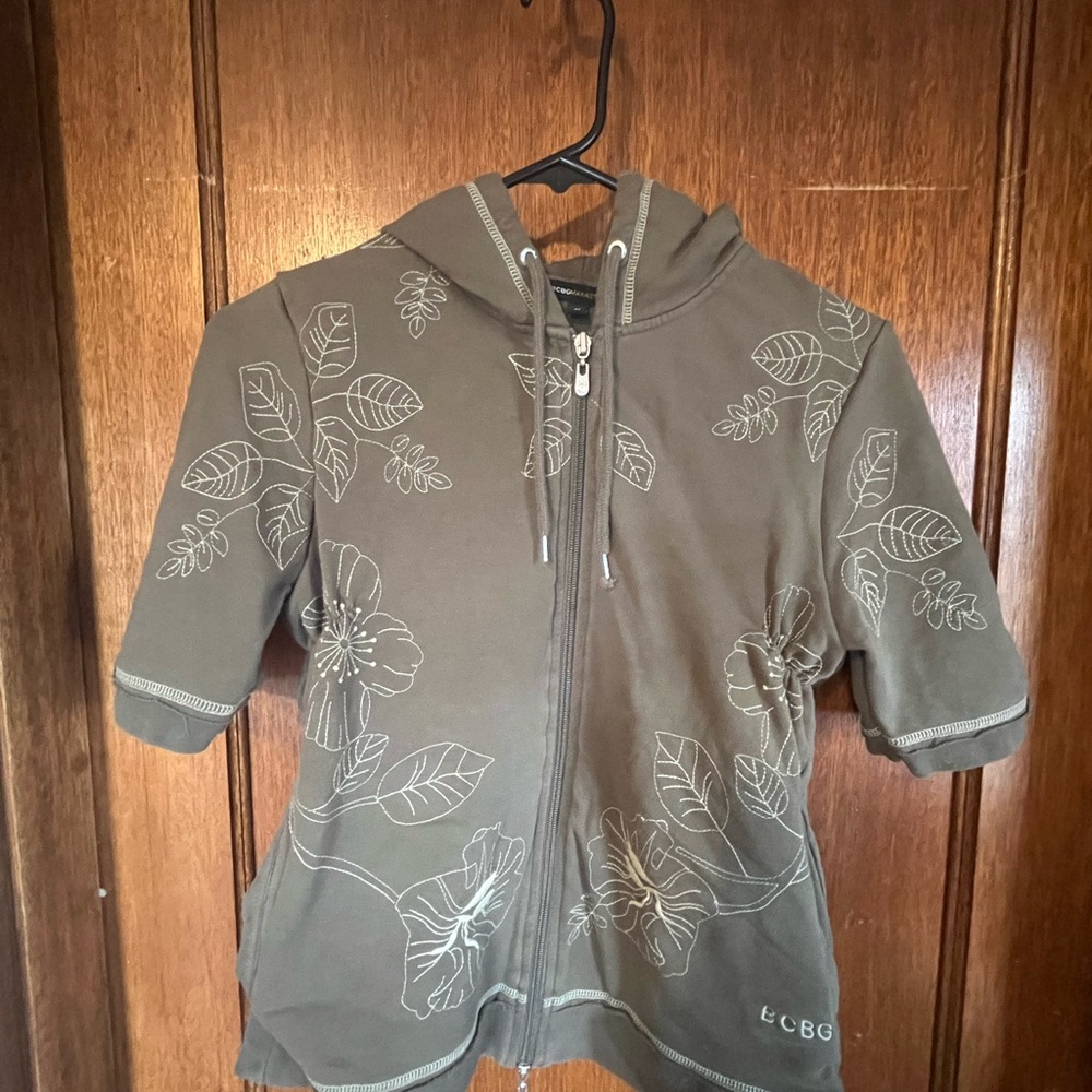 BCBG Khaki Floral Embroidered Hoodie